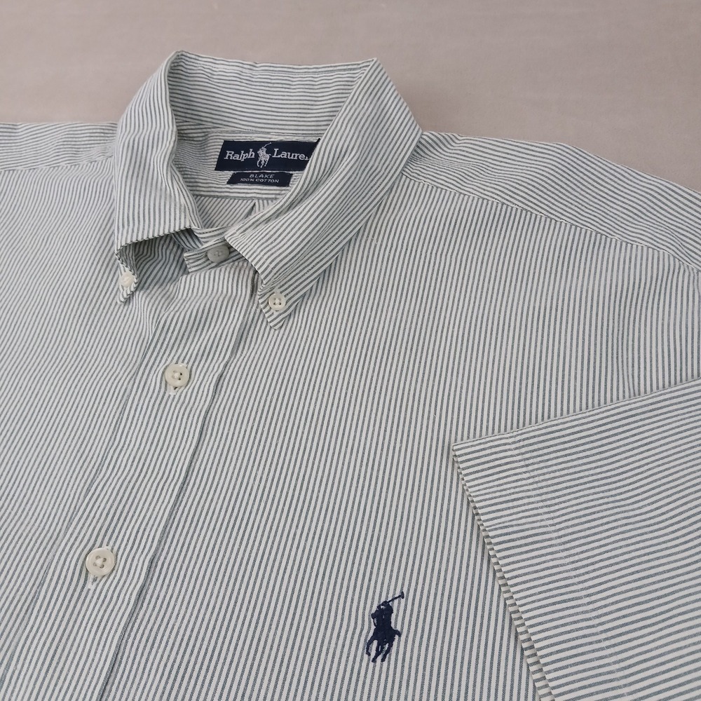 Vintage Polo Ralph Lauren XL Mens Shirt Seersucker Green 27x31 **Fits XXL **